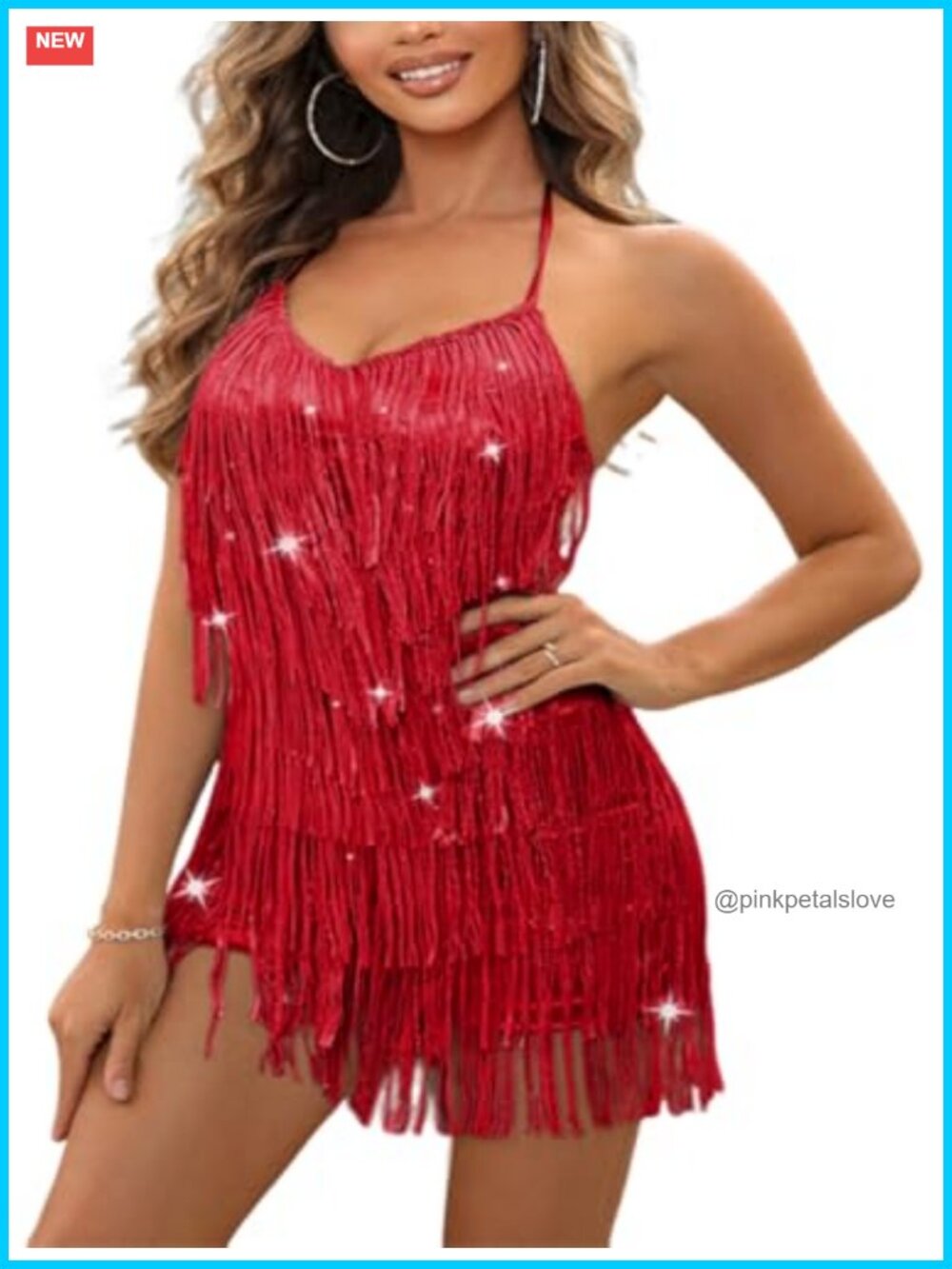 Sequin Fringe Halter Romper Backless Mini Dress Dance Costume